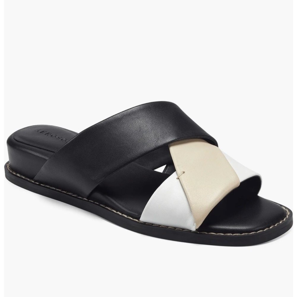Aerosoles Hilary Leather Wedge Sandal (Sz 9) Black Neutral NWOB